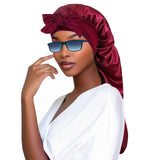 Maxbell Satin Bonnet Elastic Bath Hat Women Hair Bonnet for Makeup Bath Washing Face Dark Red