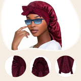 Maxbell Satin Bonnet Elastic Bath Hat Women Hair Bonnet for Makeup Bath Washing Face Dark Red