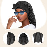 Maxbell Satin Bonnet Elastic Bath Hat Women Hair Bonnet for Makeup Bath Washing Face Black