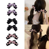 Maxbell 2x Lolita Bow Hair Clips Cosplay Ponytail Holder Xmas Gifts Bowknot Hairpins Purple
