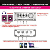Maxbell 4 Input 4 Output Headphone 3.5mm MP3 Audio Signal Switcher Digital Multi-CH - Aladdin Shoppers