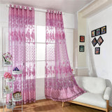 Maxbell 100*250cm Flower Window Curtain Sheer Valance Voile Light Purple with Beads - Aladdin Shoppers