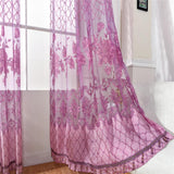 Maxbell 100*250cm Flower Window Curtain Sheer Valance Voile Light Purple with Beads - Aladdin Shoppers