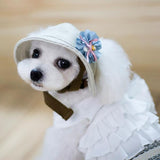 Maxbell Maxbell Adjustable Round Pet Hat Dog Puppy Cap Bucket Hat Sunbonnet L Blue Flowers