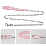 Maxbell Maxbell Pet Harness Dog Leather Iron Chain Safety Noctilucent Pet Supply Pink