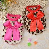 Maxbell Maxbell Two Colors Leopard Design Coral Fleece Puppy Clothes Pet Dress Vest 8# Red