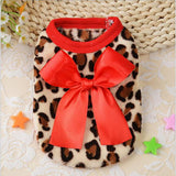 Maxbell Maxbell Two Colors Leopard Design Coral Fleece Puppy Clothes Pet Dress Vest 8# Red