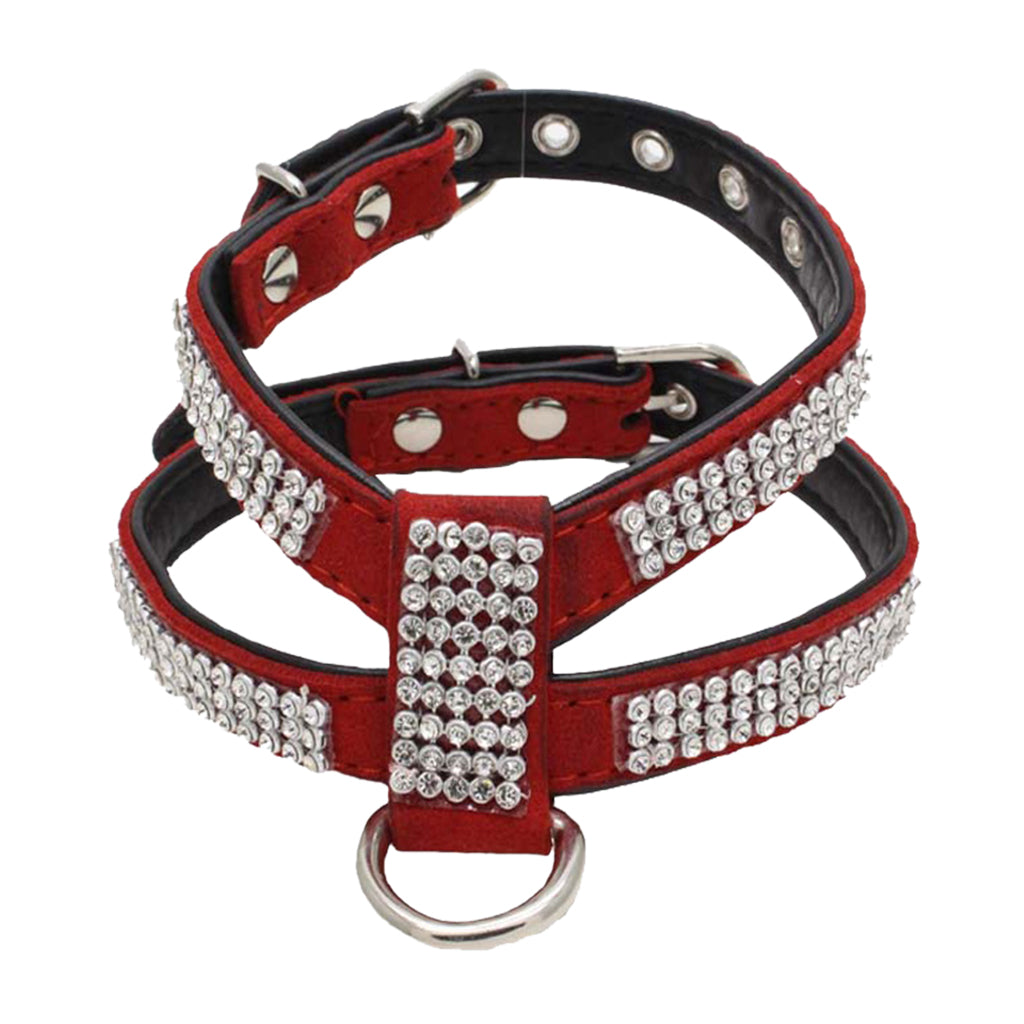 Maxbell Maxbell Bling Diamond Crystal Collar Pet Cat Dog Harness Chest Strap Lead Red S