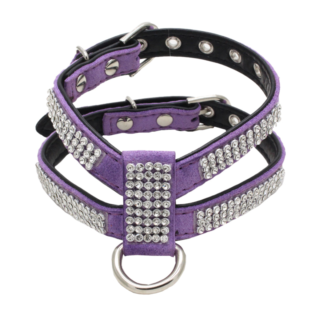 Maxbell Maxbell Bling Diamond Crystal Collar Pet Cat Dog Harness Chest Strap Lead Purple S