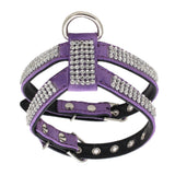 Maxbell Maxbell Bling Diamond Crystal Collar Pet Cat Dog Harness Chest Strap Lead Purple M