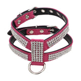 Maxbell Maxbell Bling Diamond Crystal Collar Pet Cat Dog Harness Chest Strap Lead Rose Red L