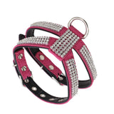 Maxbell Maxbell Bling Diamond Crystal Collar Pet Cat Dog Harness Chest Strap Lead Rose Red L