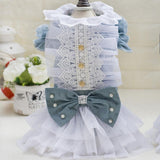 Maxbell Maxbell Dog Wedding Dress Denim Lace Stitch Dress Clothes Bownot Princess Skirt M