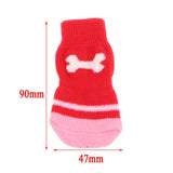 Maxbell Maxbell 4 Piece Bone Print Pet Non-slip Botton Socket Indoor Wear Warm Socks Red L