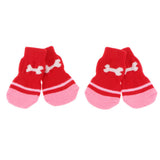 Maxbell Maxbell 4 Piece Bone Print Pet Non-slip Botton Socket Indoor Wear Warm Socks Red L