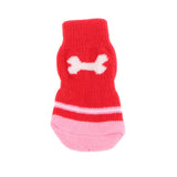 Maxbell Maxbell 4 Piece Bone Print Pet Non-slip Botton Socket Indoor Wear Warm Socks Red L