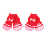 Maxbell Maxbell 4 Piece Bone Print Pet Non-slip Botton Socket Indoor Wear Warm Socks Red L