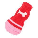 Maxbell Maxbell 4 Piece Bone Print Pet Non-slip Botton Socket Indoor Wear Warm Socks Red L