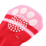 Maxbell Maxbell 4 Piece Bone Print Pet Non-slip Botton Socket Indoor Wear Warm Socks Red L