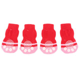 Maxbell Maxbell 4 Piece Bone Print Pet Non-slip Botton Socket Indoor Wear Warm Socks Red L