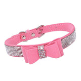 Maxbell Maxbell Pet Collar Crystal Rhinestone Bowknot Adjustable Necklace XS Pink