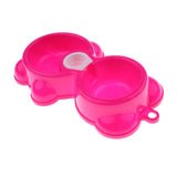 Maxbell Dual-use Pet Dog Cat Food Water Fountain Dish Feeder Plastic Twin Bowl Rose Red