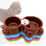 Maxbell Maxbell Dual-use Pet Dog Cat Food Water Fountain Dish Feeder Plastic Twin Bowl Rose Red