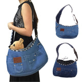 Maxbell Maxbell Pet Carrier Foldable Soft Denim Cat/Dog Comfort Travel Sling Bag Deep Blue