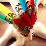 Maxbell Small Dog Hat with Feather Headdress Indians Style Pet Cat Cap Costume