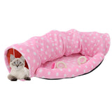 Maxbell Maxbell Foldable Cat Tunnel Bed-Kitten Indoor Playing Funny Toy Hanging Fluffy Ball Pink