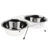 Maxbell Non-Skid Pet Dog Cat Stainless Steel Double Bowl Water Feeder Dish Silver M