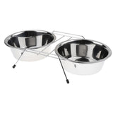 Maxbell Non-Skid Pet Dog Cat Stainless Steel Double Bowl Water Feeder Dish Silver M