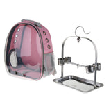 Maxbell Travel Bird Parrot Cage Carrier with Stand Perch Cup w/Key Ring Pendant Pink