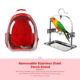 Maxbell Travel Bird Parrot Cage Carrier with Stand Perch Cup w/Key Ring Pendant Pink