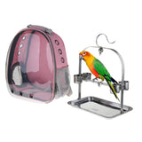 Maxbell Travel Bird Parrot Cage Carrier with Stand Perch Cup w/Key Ring Pendant Pink