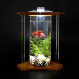 Maxbell Maxbell 1 Pc Creative Bamboo Glass Triangle Fish Tank Desktop Decor - Natural Color
