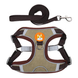 Maxbell 3xDog Harness Leashs Set Soft Padded Adjustable for Puppy Reflective Brown M