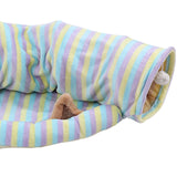 3x2-In-1 Cat Tunnel Tube Cushion Play Pet Toy Interactive Bedding Color bars