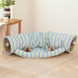 3x2-In-1 Cat Tunnel Tube Cushion Play Pet Toy Interactive Bedding Color bars