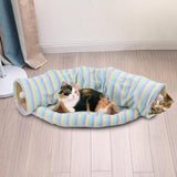 3x2-In-1 Cat Tunnel Tube Cushion Play Pet Toy Interactive Bedding Color bars