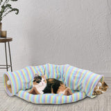 3x2-In-1 Cat Tunnel Tube Cushion Play Pet Toy Interactive Bedding Color bars