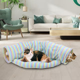 3x2-In-1 Cat Tunnel Tube Cushion Play Pet Toy Interactive Bedding Color bars