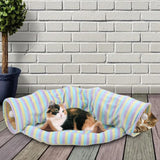 3x2-In-1 Cat Tunnel Tube Cushion Play Pet Toy Interactive Bedding Color bars