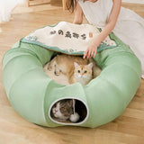 Indoor Cats Tunnel Tube Bed Collapsible with Detachable Cushion Durable Green - Aladdin Shoppers