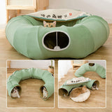 Indoor Cats Tunnel Tube Bed Collapsible with Detachable Cushion Durable Green - Aladdin Shoppers