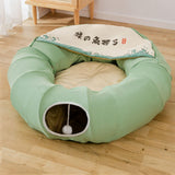 Indoor Cats Tunnel Tube Bed Collapsible with Detachable Cushion Durable Green - Aladdin Shoppers