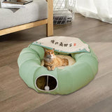 Indoor Cats Tunnel Tube Bed Collapsible with Detachable Cushion Durable Green - Aladdin Shoppers