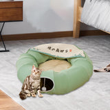 Indoor Cats Tunnel Tube Bed Collapsible with Detachable Cushion Durable Green - Aladdin Shoppers