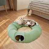 Indoor Cats Tunnel Tube Bed Collapsible with Detachable Cushion Durable Green - Aladdin Shoppers