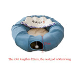 Indoor Cats Tunnel Tube Bed Collapsible with Detachable Cushion Durable Blue - Aladdin Shoppers